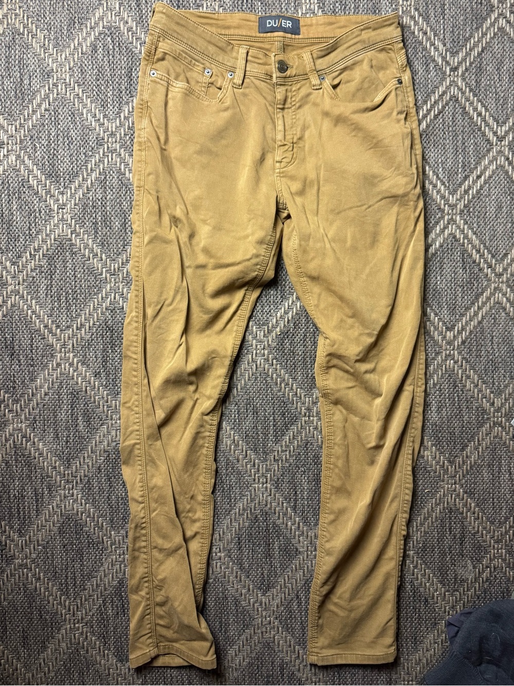 DU/ER No Sweat N2X Slim Fit Taper Pants Stretch 31x32 Mens Grey Chino DUER